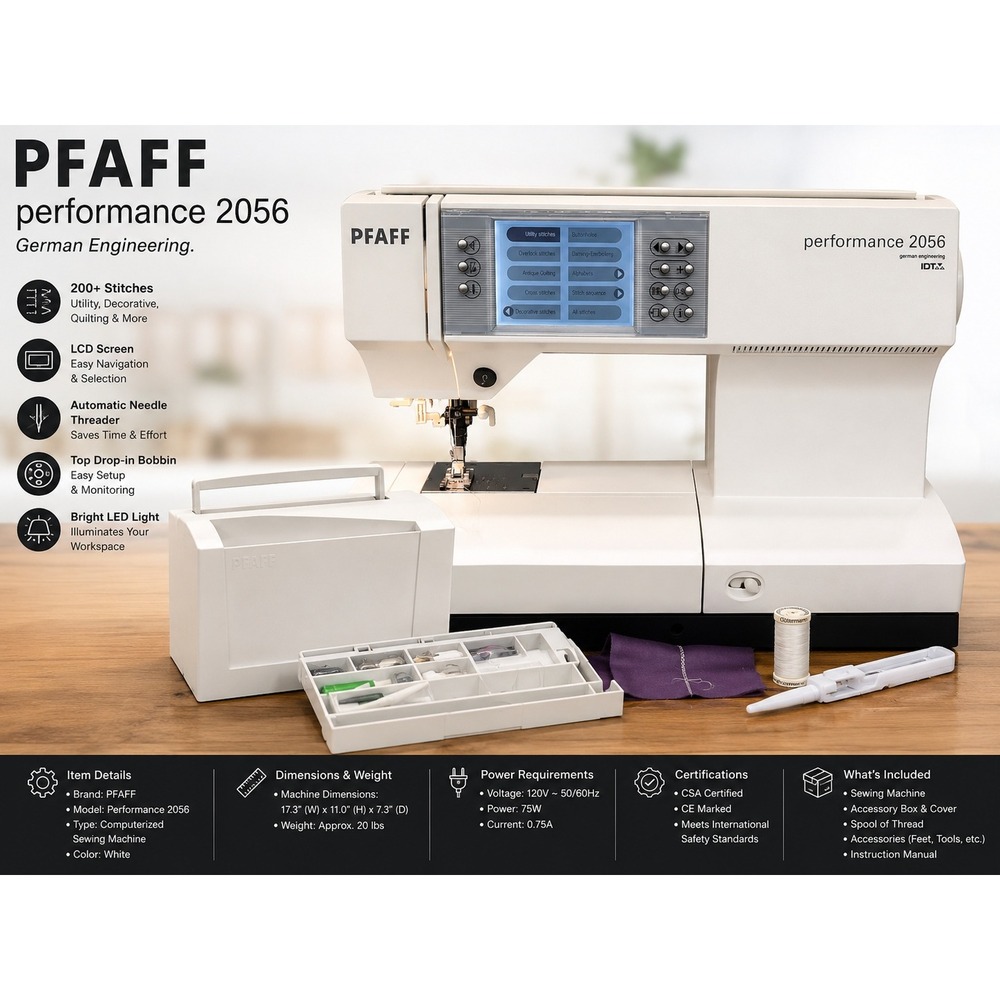 Pfaff Performance 2056 Computerized‎ Sewing Machine IDT 200+ Stitches White